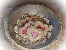 Load image into Gallery viewer, Primitive Rustic Farmhouse Faux Sparkle Heart Cookies