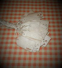 Load image into Gallery viewer, Primitive Coffee Stained Halloween Jack o Lantern Hang Tags~12~Aged~Cinnamon Vanilla Scented~Farmhouse Gifts~Tags~Rustic Tags~Halloween