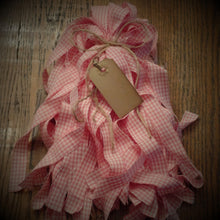 Load image into Gallery viewer, 50 Primitive Pink~Valentine's Day Homespun Fabric Strips~Cinnamon Scented Hang Tag~Candy Heart Collection~ 1" x 18" ~Ties~Bows~Garlands~