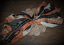 Load image into Gallery viewer, Farmhouse Halloween Homespun Fabric Strips Scraps~Orange & Black Rustic Home Decor~Plaid Stripe Check Fabric Strips for Garlands Wreaths