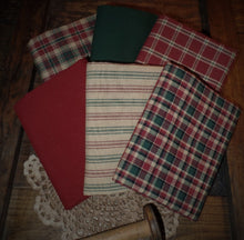 Load image into Gallery viewer, Christmas Spruce Homespun Fabric Jelly Roll~Primitives Fabric Strips~Farmhouse Raggy Wreaths~Swags~Quilts~Rustic Home Decor~Red & Sage Plaid
