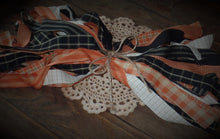Load image into Gallery viewer, Farmhouse Halloween Homespun Fabric Strips Scraps~Orange & Black Rustic Home Decor~Plaid Stripe Check Fabric Strips for Garlands Wreaths