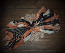 Load image into Gallery viewer, Farmhouse Halloween Homespun Fabric Strips Scraps~Orange & Black Rustic Home Decor~Plaid Stripe Check Fabric Strips for Garlands Wreaths