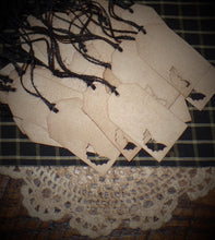 Load image into Gallery viewer, Primitive Coffee Stained Halloween Bat Hang Tags~12~Aged~Cinnamon Vanilla Scented~Farmhouse Gifts~Strung Hang Tags~Rustic Tags~Halloween