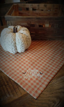 Load image into Gallery viewer, Farmhouse Halloween Orange & Cream Homespun Buffalo Check Table Runner~Mat~Embrodered Halloween Table Runner~Halloween Table Top Decor~