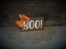 Load image into Gallery viewer, Halloween Tiered Tray Boo! Farmhouse Halloween Wood Sign~Home Decor~Glitter Sparkle~Orange & White Dot Bow~Warm Walnut Stain