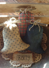 Load image into Gallery viewer, 4th of July Rustic Americana Farmhouse Liberty Bell Bowl Fillers~Primitive Rusty Bell~Grungy Stained~Patriotic Tiered Tray Trinket~Pledge