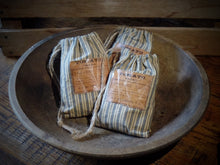 Load image into Gallery viewer, Primitive Shaker Seed Ditty Bag~Aged Blue Ticking Stripe~Tattered~Old Rustic Colonial Farmhouse Decor~Peg Hang~Prairie Cloth~Garden Sack