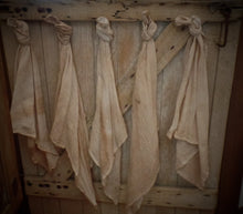 Load image into Gallery viewer, Primitive Rustic Farmhouse Coffee Stained Grungy Towel~Linens~Peg Hanger~Primitive Rustic Farmhosue Kitchen Bath Wall Decor~Cinnamon Vanilla