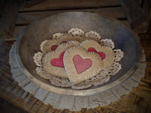 Load image into Gallery viewer, Primitive Rustic Farmhouse Faux Sparkle Heart Cookies~Valentine's Day Bowl Filler~Pink or Red Glitter~Lightly Scented~Valentine Ornies Decor