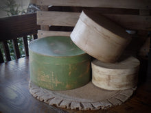 Load image into Gallery viewer, Primitive Distressed Aged Grungy Nesting Pantry Boxes~Farmhouse Rustic Kitchen Stacking Boxes~Warm Sage~Beige~Cream~Farmhouse Bath Storage