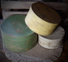 Load image into Gallery viewer, Primitive Distressed Aged Grungy Nesting Pantry Boxes~Farmhouse Rustic Kitchen Stacking Boxes~Warm Sage~Yellow~Cream~Farmhouse Bath Storage