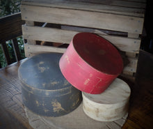 Load image into Gallery viewer, Primitive Distressed Aged Grungy Nesting Pantry Boxes~Farmhouse Rustic Kitchen Stacking Boxes~Muted Gray~Red~Cream
