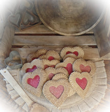 Load image into Gallery viewer, Primitive Rustic Farmhouse Faux Sparkle Heart Cookies~Valentine's Day Bowl Filler~Pink or Red Glitter~Lightly Scented~Valentine Ornies Decor