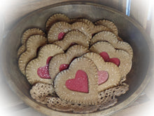 Load image into Gallery viewer, Primitive Rustic Farmhouse Faux Sparkle Heart Cookies~Valentine's Day Bowl Filler~Pink or Red Glitter~Lightly Scented~Valentine Ornies Decor