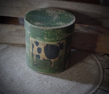 Load image into Gallery viewer, Primitive Distressed Aged Grungy Farm Dairy Cow Pantry Box~Farmhouse Rustic Stacking Box~Deep Muted Pine Green~Aged Grungy Pantry Label~