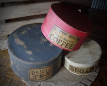 Load image into Gallery viewer, Primitive Distressed Aged Grungy Nesting Pantry Boxes~Farmhouse Rustic Stacking Kitchen Boxes~Muted Gray~Red~Cream~Grungy Pantry Labels