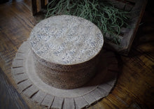 Load image into Gallery viewer, Primitive Distressed Aged Grungy Tattered Stained Shabby Gray Swirl Keepsake Box~Farmhouse Rustic Round Pantry Box with Lid