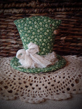 Load image into Gallery viewer, Farmhouse St. Patrick's Day Gathering~Leprechaun Hat~Layered Shamrock~Stitched Lucky Ornie~Green~Rusty Pin & Bell~Primitive Aged Grungy