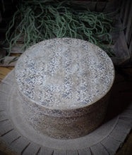Load image into Gallery viewer, Primitive Distressed Aged Grungy Tattered Stained Shabby Gray Swirl Keepsake Box~Farmhouse Rustic Round Pantry Box with Lid
