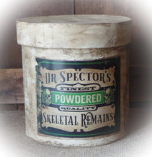 Load image into Gallery viewer, Rustic Farmhouse Aged Grungy Creepy Halloween Pantry Box~Powdered Remains~Aged Apothocary Label~Primitive Halloween Table Decor~Green~Black