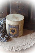 Load image into Gallery viewer, Primitive Distressed Aged Grungy Farmhouse Fall Sunflower Pantry Box~Farmhouse Rustic Stacking Box~Painted Grungy Pantry Label~Muted Blue~