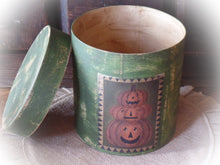 Load image into Gallery viewer, Rustic Farmhouse Aged Grungy Creepy Halloween Pantry Box~Stacked Jack o' Lantern Label~Primitive Halloween Table Decor~Orange~Green~Black