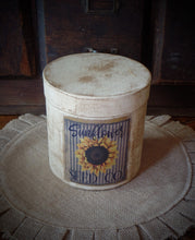 Load image into Gallery viewer, Primitive Distressed Aged Grungy Farmhouse Fall Sunflower Pantry Box~Farmhouse Rustic Stacking Box~Painted Grungy Pantry Label~Muted Blue~