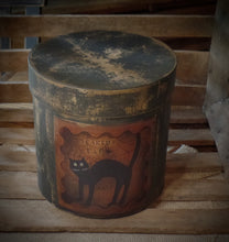 Load image into Gallery viewer, Rustic Farmhouse Aged Grungy Distressed Creepy Halloween Pantry Box~Spooky Black Cat Label~Primitive Halloween Table Decor~Black~Halloween
