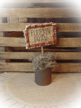 Load image into Gallery viewer, Rustic Primitive Farmhouse Stitched Grungy "Pumpkin Patch" Poke~Rust Orange Check Homespun Raggy Fabric~Fall Home~Pumpkin Patch Sign~