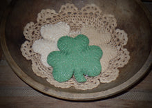 Load image into Gallery viewer, Primitive Rustic Farmhouse Faux Sparkle Shamrock Cookies~St. Patrick's Day Bowl Fillers~Green Glitter~Cinnamon Salt Dough~Ornies Decor~