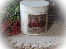 Load image into Gallery viewer, Primitive Distressed Aged Grungy Farmhouse Christmas Red Truck Pantry Box~ Rustic Stacking Box~Painted Grungy Pantry Label~Christmas Tree