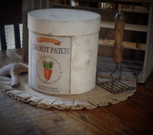 Load image into Gallery viewer, Primitive Distressed Aged Grungy Farmhouse Carrot Patch Pantry Box~Farmhouse Rustic Easter Label~Primitive Easter Table Decor~Tattered Label