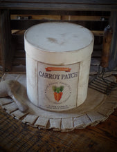 Load image into Gallery viewer, Primitive Distressed Aged Grungy Farmhouse Carrot Patch Pantry Box~Farmhouse Rustic Easter Label~Primitive Easter Table Decor~Tattered Label