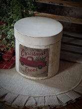 Load image into Gallery viewer, Primitive Distressed Aged Grungy Farmhouse Christmas Red Truck Pantry Box~ Rustic Stacking Box~Painted Grungy Pantry Label~Christmas Tree