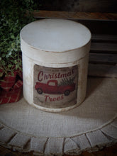 Load image into Gallery viewer, Primitive Distressed Aged Grungy Farmhouse Christmas Red Truck Pantry Box~ Rustic Stacking Box~Painted Grungy Pantry Label~Christmas Tree