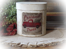 Load image into Gallery viewer, Primitive Distressed Aged Grungy Farmhouse Christmas Red Truck Pantry Box~ Rustic Stacking Box~Painted Grungy Pantry Label~Christmas Tree