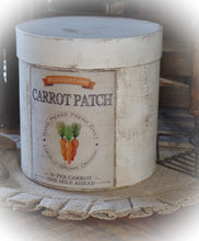 Load image into Gallery viewer, Primitive Distressed Aged Grungy Farmhouse Carrot Patch Pantry Box~Farmhouse Rustic Easter Label~Primitive Easter Table Decor~Tattered Label
