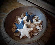 Load image into Gallery viewer, Primitive Rustic Farmhouse Faux Sparkle Star Cookies~4th of July Patriotic Bowl Fillers~Red~Blue~Cream~Brown~Cinnamon Salt Dough Ornies~