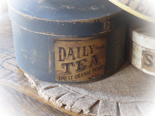 Load image into Gallery viewer, Primitive Distressed Aged Grungy Nesting Pantry Boxes~Farmhouse Rustic Stacking Kitchen Boxes~Muted Navy~Yellow~Cream~Grungy Pantry Labels