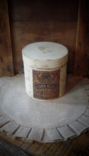 Load image into Gallery viewer, Primitive Distressed Aged Grungy Corn Meal Pantry Box~Farmhouse Rustic Stacking Box~Cream Painted~Aged Grungy Pantry Label~Country Kitchen~