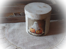 Load image into Gallery viewer, Rustic Farmhouse Aged Grungy Distressed Creepy Cute Halloween Ghost Jack o' Lantern Pantry Box~Spooky~Primitive Halloween Decor~Halloween