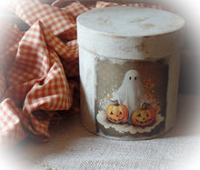 Load image into Gallery viewer, Rustic Farmhouse Aged Grungy Distressed Creepy Cute Halloween Ghost Jack o' Lantern Pantry Box~Spooky~Primitive Halloween Decor~Halloween
