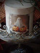 Load image into Gallery viewer, Rustic Farmhouse Aged Grungy Distressed Creepy Cute Halloween Ghost Jack o' Lantern Pantry Box~Spooky~Primitive Halloween Decor~Halloween