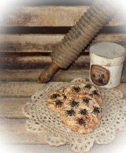 Load image into Gallery viewer, Primitive Rustic Farmhouse Faux "Spider Chip" Cookies~Halloween Bowl Fillers~Lightly Cinnamon Scented~Spooky Table Decor~Spider Syrup Box~