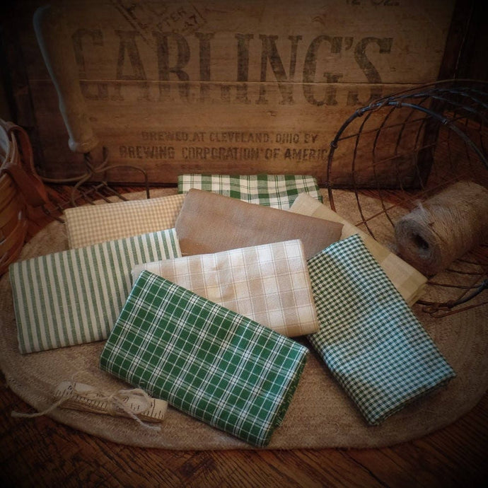 Primitive Homespun Fabric~Farmhouse Ivy Green Collection~Quarters~Samplers~Yards~Strips~Farmhouse~Rag Quilting~Wreaths~Bows~Bundles~Rustic