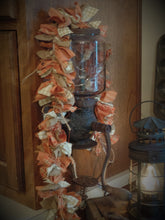 Load image into Gallery viewer, Rustic Country~Farmhouse~Primitive Easter Orange~Homespun Fabric Lighted Rag Garland~Burlap~Bows~String Lights~Accents~Easter Home Decor
