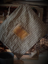 Load image into Gallery viewer, Primitive Shaker Seed Ditty Bag~Aged Blue Ticking Stripe~Tattered~Old Rustic Colonial Farmhouse Decor~Peg Hang~Prairie Cloth~Laundry Keeper
