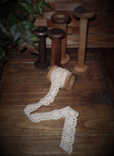 Load image into Gallery viewer, Primitive Rustic Farmhouse Scalloped Crocheted Lace Trim~ Cotton Ribbon~Coffee Stained or Natural~Tattered Primitive Embellishments~Cluny~
