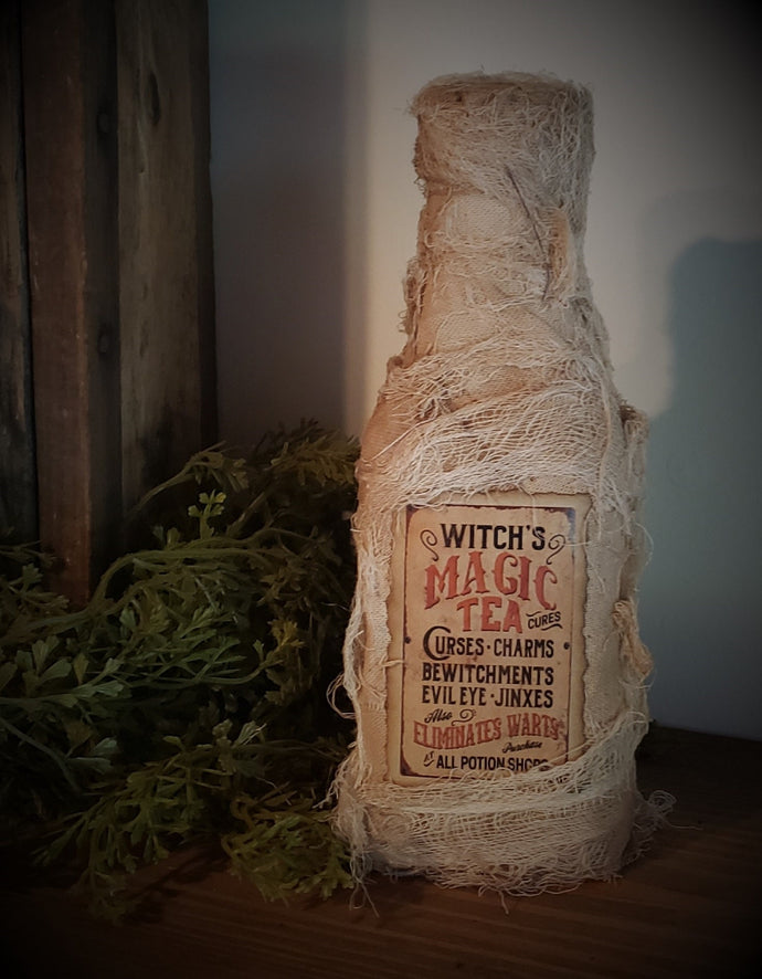 Rustic Farmhouse Halloween Tiered Tray Decor~Witches Tea~Primitive Halloween Witch Home Decor~ Tattered Poison Potion Tea Bottle~